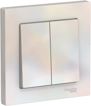 Двухклавишный выключатель в комплекте с рамкой (Жемчуг)