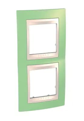 Рамки Unica Хамелеон, вертикальная 2 поста - зеленое яблоко с бежевой вставкой