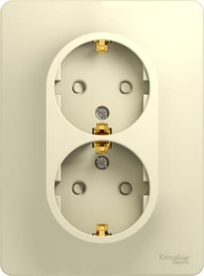 Розетка электрическая Schneider со шторками двойная (Бежевый)
