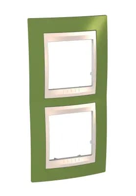 Рамки Unica Хамелеон, вертикальная 2 поста - фисташковая с бежевой вставкой