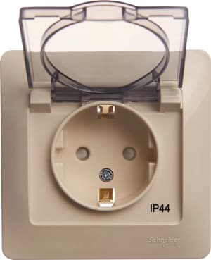Влагозащищенная розетка электрическая IP44 Schneider со шторками с откидной крышкой (Бежевый)
