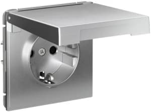 Розетка электрическая Schneider со шторками с откидной крышкой на автозажимах (Алюминий)