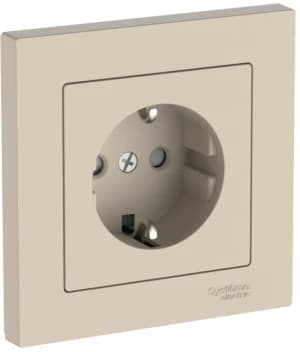 Розетка электрическая Schneider со шторками на автозажимах с рамкой (Песочный)