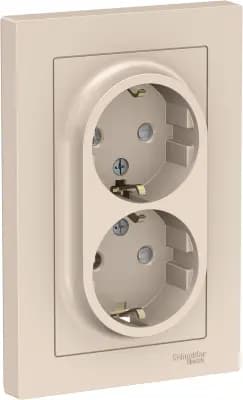Розетка электрическая Schneider со шторками двойная (Бежевый)