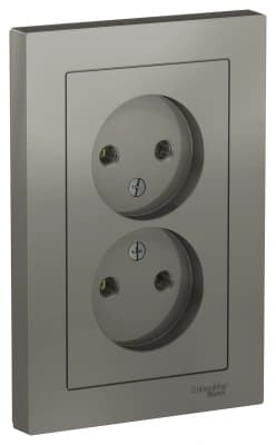 Розетка электрическая Schneider без заземления двойная (Сталь)