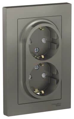 Розетка электрическая Schneider со шторками двойная (Сталь)