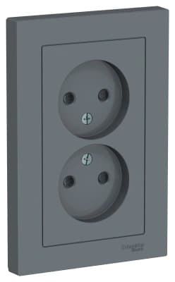 Розетка электрическая Schneider со шторками без заземления двойная (Грифель)