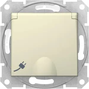 Влагозащищенная розетка электрическая IP44 Schneider со шторками с откидной крышкой (Бежевый)