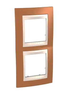 Рамки Unica Хамелеон, вертикальная 2 поста - оранжевая с бежевой вставкой