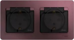 Влагозащищенная розетка электрическая IP44 Schneider со шторками с откидной крышкой двойная (Баклажановый)