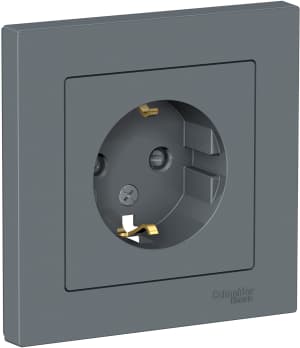 Розетка электрическая Schneider на автозажимах с рамкой (Грифель)