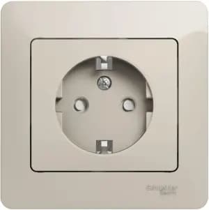 Розетка электрическая Schneider со шторками с рамкой (Молочный)