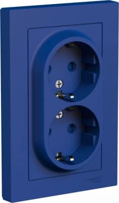 Розетка электрическая Schneider со шторками двойная (Аквамарин)