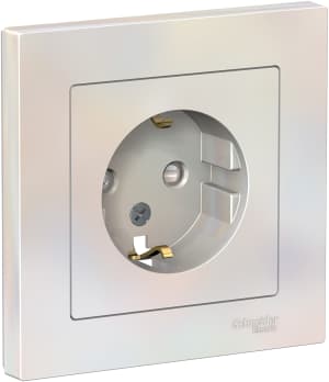 Розетка электрическая Schneider со шторками с рамкой (Жемчуг)