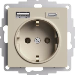 Розетка электрическая Schneider со шторками с зарядным устройством USB-A+C (Песочный)
