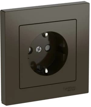 Розетка электрическая Schneider со шторками на автозажимах с рамкой (Мокко)