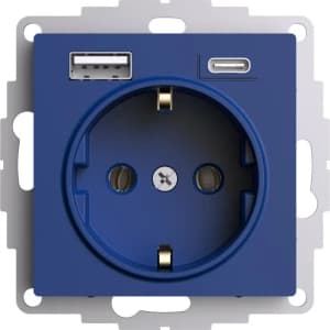 Розетка электрическая Schneider со шторками с зарядным устройством USB-A+C (Аквамарин)