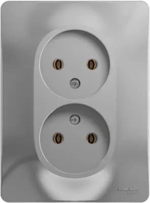 Розетка электрическая Schneider без заземления двойная (Алюминий)