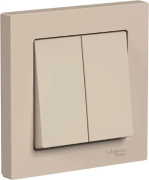 Двухклавишный выключатель в комплекте с рамкой (Песочный)