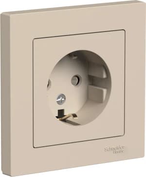 Розетка электрическая Schneider со шторками с рамкой (Песочный)