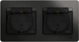 Влагозащищенная розетка электрическая IP44 Schneider со шторками с откидной крышкой двойная (Антрацит)