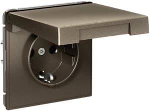 Розетка электрическая Schneider со шторками с откидной крышкой на автозажимах (Мокко)