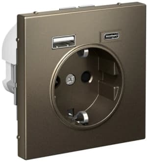 Розетка электрическая Schneider со шторками с зарядным устройством USB-A+C (Мокко)