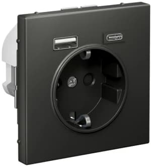 Розетка электрическая Schneider со шторками с зарядным устройством USB-A+C (Базальт)