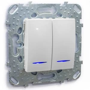 Двухклавишный выключатель с подсветкой (Белый)