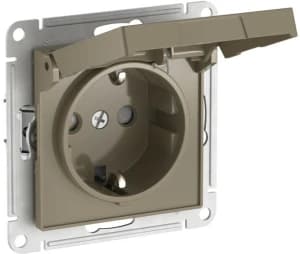 Розетка электрическая Schneider со шторками с откидной крышкой на автозажимах (Шампань)