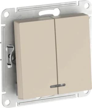 Двухклавишный выключатель с подсветкой на автозажимах (Песочный)