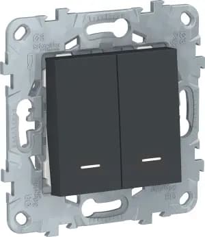 Двухклавишный выключатель с подсветкой (Антрацит)