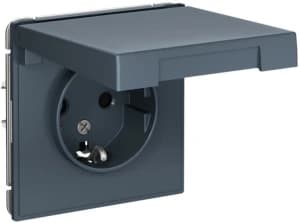 Розетка электрическая Schneider со шторками с откидной крышкой (Грифель)