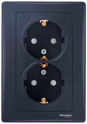 Розетка электрическая Schneider со шторками с рамкой двойная (Графит)