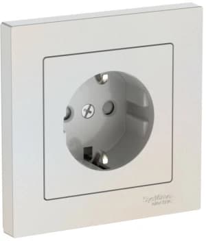 Розетка электрическая Schneider со шторками на автозажимах с рамкой (Жемчуг)