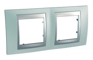 Рамка Unica Топ, горизонтальная 2 поста - флюорит с алюминиевой вставкой