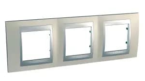 Рамка Unica Топ, горизонтальная 3 поста - опал с алюминиевой вставкой
