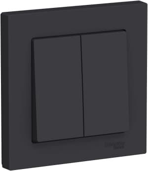 Двухклавишный выключатель в комплекте с рамкой (Карбон)