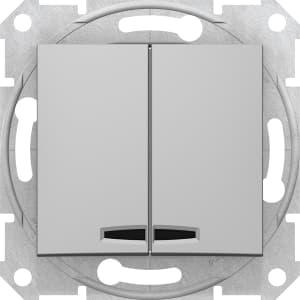 Двухклавишный выключатель с подсветкой (Алюминий)