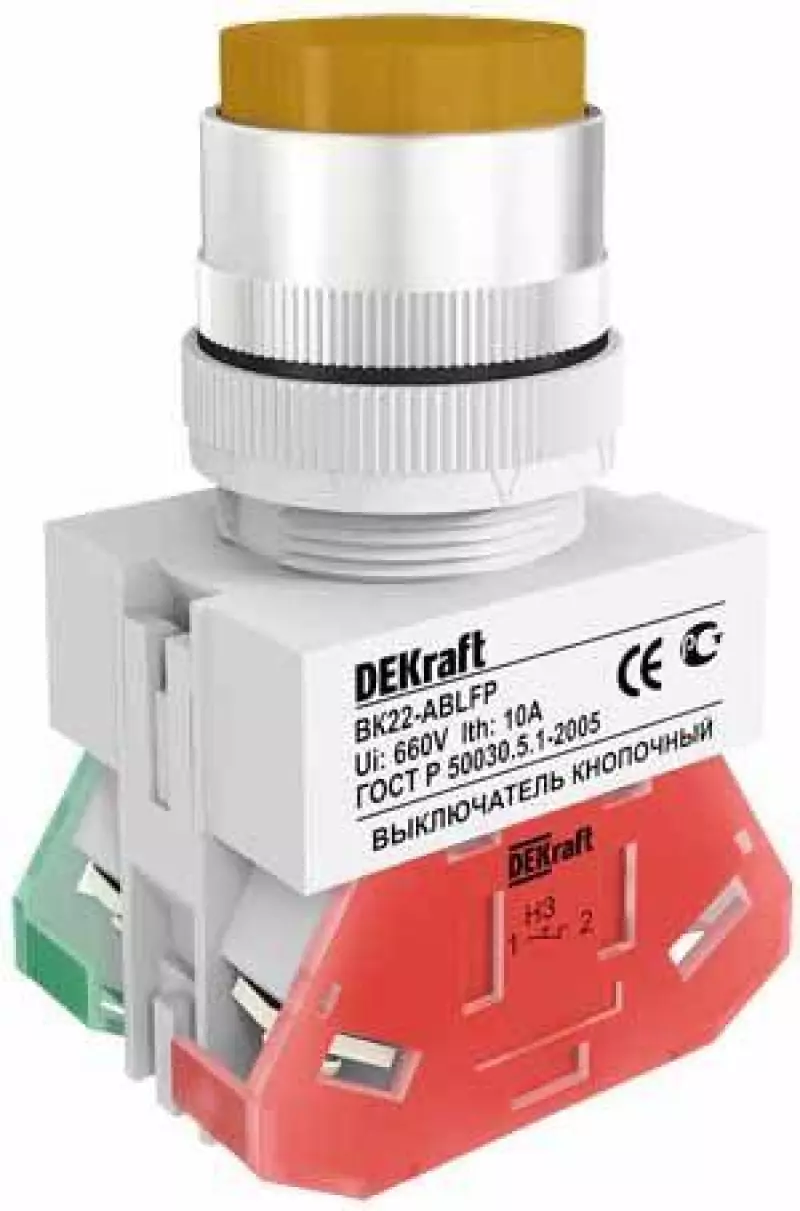 Выкл. кноп. ABLFP ?22 мм LED жел. 24В AC/DC ВK-22 DEKraft Выкл. кноп. ABLFP ?22 мм LED жел. 24В AC/DC ВK-22 DEKraft