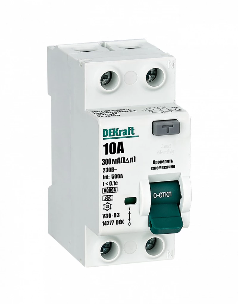 Устройство защитного отключения (УЗО/ВДТ) Dekraft УЗО-03 - 1P+N - 10A - A - 300mA Устройство защитного отключения (УЗО/ВДТ) Dekraft УЗО-03 - 1P+N - 10A - A - 300mA