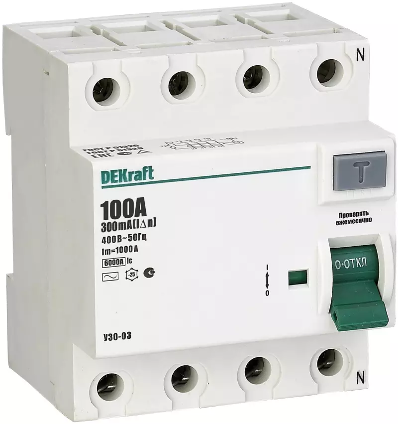 Устройство защитного отключения (УЗО/ВДТ) Dekraft УЗО-03 - 4P - 100A - AC - 300mA Устройство защитного отключения (УЗО/ВДТ) Dekraft УЗО-03 - 4P - 100A - AC - 300mA