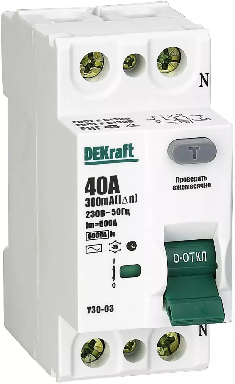 Устройство защитного отключения (УЗО/ВДТ) Dekraft УЗО-03 - 1P+N - 25A - AC - 300mA Устройство защитного отключения (УЗО/ВДТ) Dekraft УЗО-03 - 1P+N - 25A - AC - 300mA