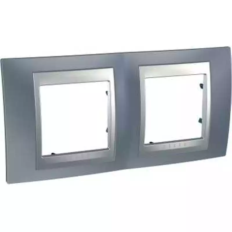 Рамка Unica Top, горизонтальная 2 поста - грей с алюминиевой вставкой Рамка Unica Top, горизонтальная 2 поста - грей с алюминиевой вставкой