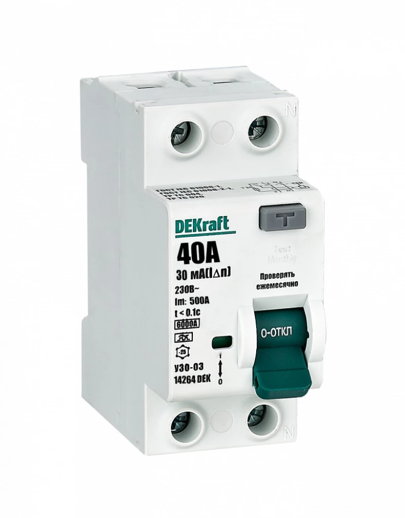 Устройство защитного отключения (УЗО/ВДТ) Dekraft УЗО-03 - 1P+N - 40A - A - 30mA Устройство защитного отключения (УЗО/ВДТ) Dekraft УЗО-03 - 1P+N - 40A - A - 30mA
