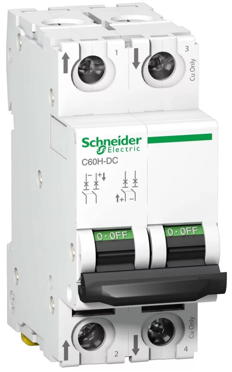 Автоматический выключатель Schneider Acti 9 C60H-DC - DC - 2P - 3A - C - 10kA - 4M - 440В Автоматический выключатель Schneider Acti 9 C60H-DC - DC - 2P - 3A - C - 10kA - 4M - 440В