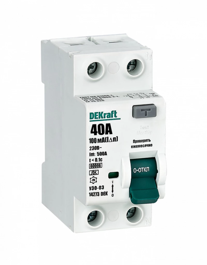 Устройство защитного отключения (УЗО/ВДТ) Dekraft УЗО-03 - 1P+N - 40A - A - 100mA Устройство защитного отключения (УЗО/ВДТ) Dekraft УЗО-03 - 1P+N - 40A - A - 100mA