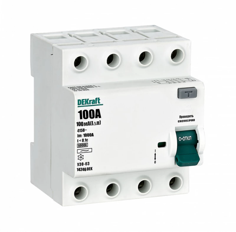 Устройство защитного отключения (УЗО/ВДТ) Dekraft УЗО-03 - 4P - 100A - AC - 100mA Устройство защитного отключения (УЗО/ВДТ) Dekraft УЗО-03 - 4P - 100A - AC - 100mA