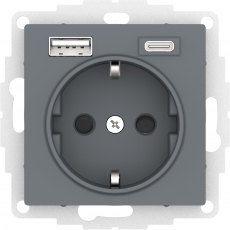 Розетка электрическая Schneider со шторками с зарядным устройством USB-A+C (Грифель)