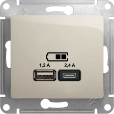 Зарядное устройство USB Schneider, USB-A + USB-C, 2.4A (Молочный)